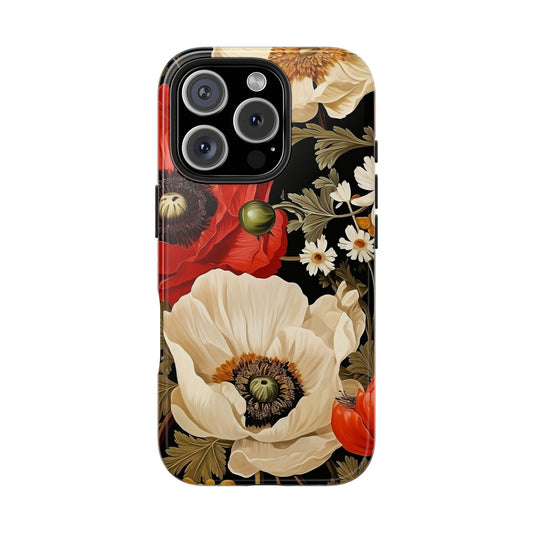 Red and Cream Poppy iPhone 16 Case – Bold Vintage Botanical Design for iPhone 16, 16 Pro, 16 Pro Max & 16 Plus