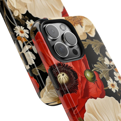 Red and Cream Poppy iPhone 16 Case – Bold Vintage Botanical Design for iPhone 16, 16 Pro, 16 Pro Max & 16 Plus