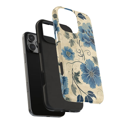 Blue Floral iPhone 16 Case – Vintage Botanical Design for iPhone 16, 16 Pro, 16 Pro Max & 16 Plus