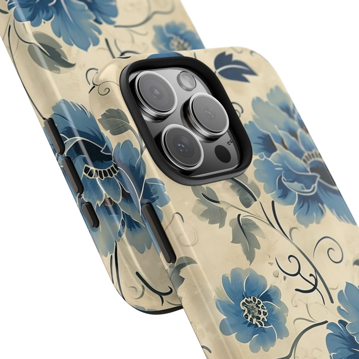 Blue Floral iPhone 16 Case – Vintage Botanical Design for iPhone 16, 16 Pro, 16 Pro Max & 16 Plus
