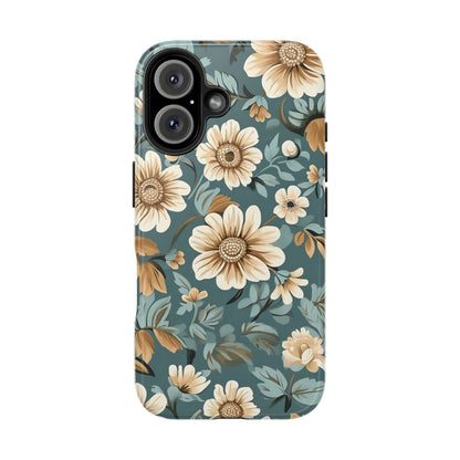 Teal Vintage Floral iPhone 16 Case – Elegant Daisy Retro Design for iPhone 16, 16 Pro, 16 Pro Max & 16 Plus
