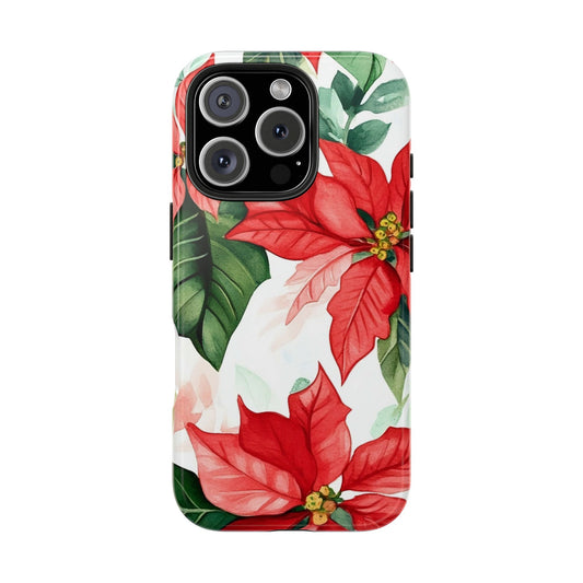 Poinsettia iPhone 16 Case – Elegant Red & Green Floral Design
