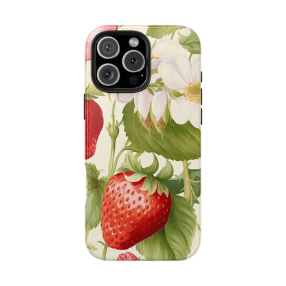 Strawberry Blossom iPhone 16 Case – Cute Botanical Fruit & Floral Design for iPhone 16, 16 Pro, 16 Pro Max & 16 Plus