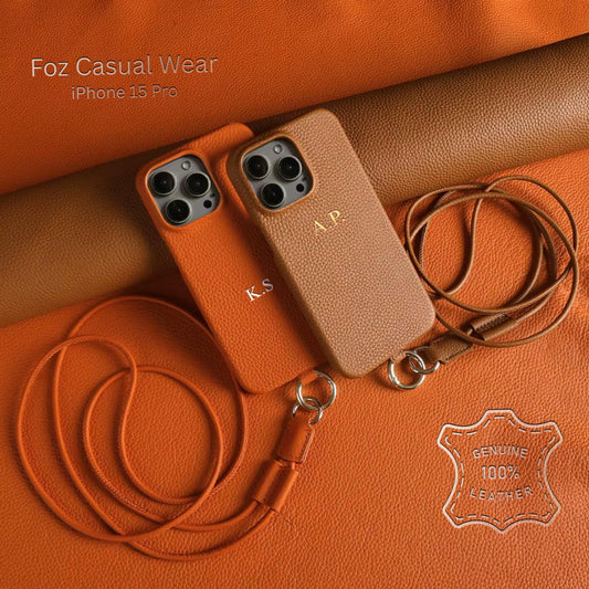 Personalized Leather iPhone Case with Crossbody Strap - Custom Monogram for iPhone 16 Pro Max and iPhone 16 Pro