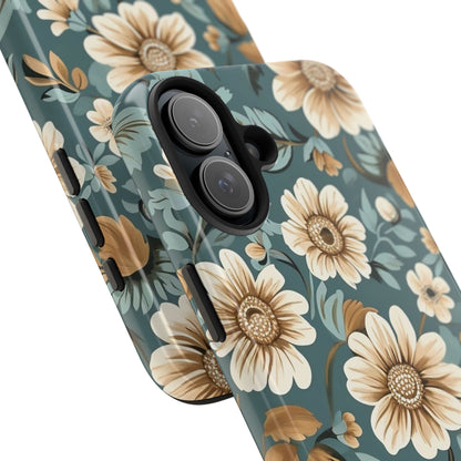 Teal Vintage Floral iPhone 16 Case – Elegant Daisy Retro Design for iPhone 16, 16 Pro, 16 Pro Max & 16 Plus