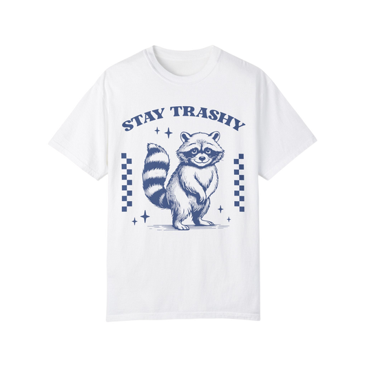 a white t - shirt with a raccoon on it