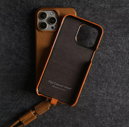 Personalized Leather iPhone Case with Crossbody Strap - Custom Monogram for iPhone 16 Pro Max and iPhone 16 Pro