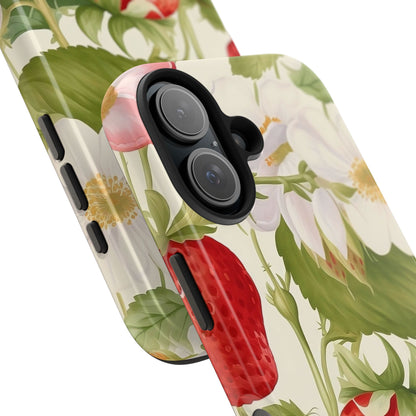 Strawberry Blossom iPhone 16 Case – Cute Botanical Fruit & Floral Design for iPhone 16, 16 Pro, 16 Pro Max & 16 Plus