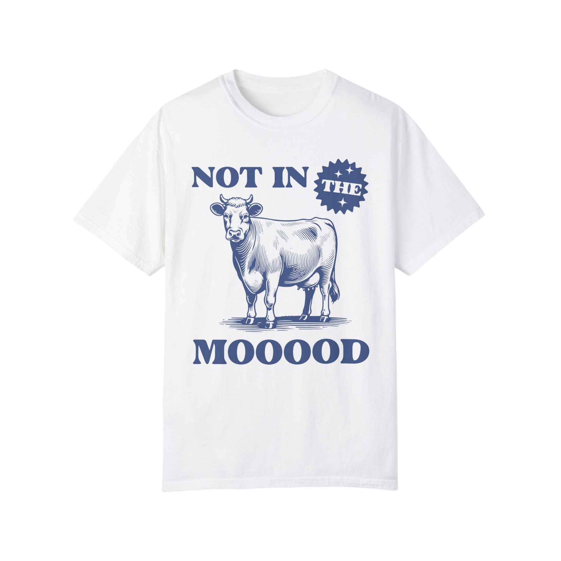 a white t - shirt with a picture of a cow on it