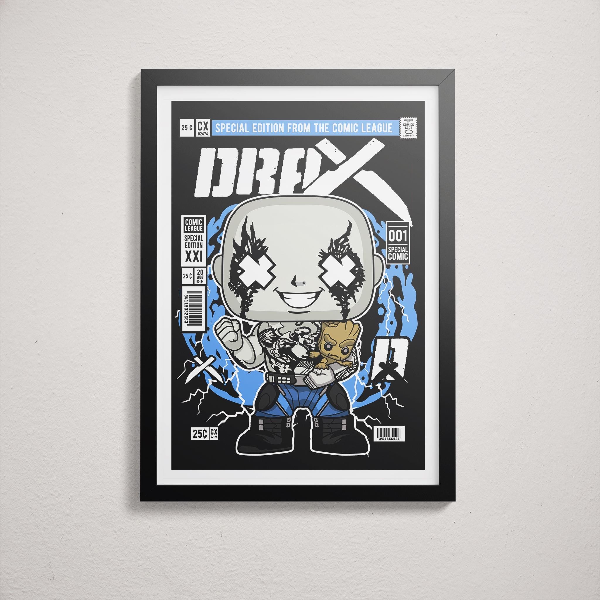 Framed Poster - Drax Groot Retro Comic Parody