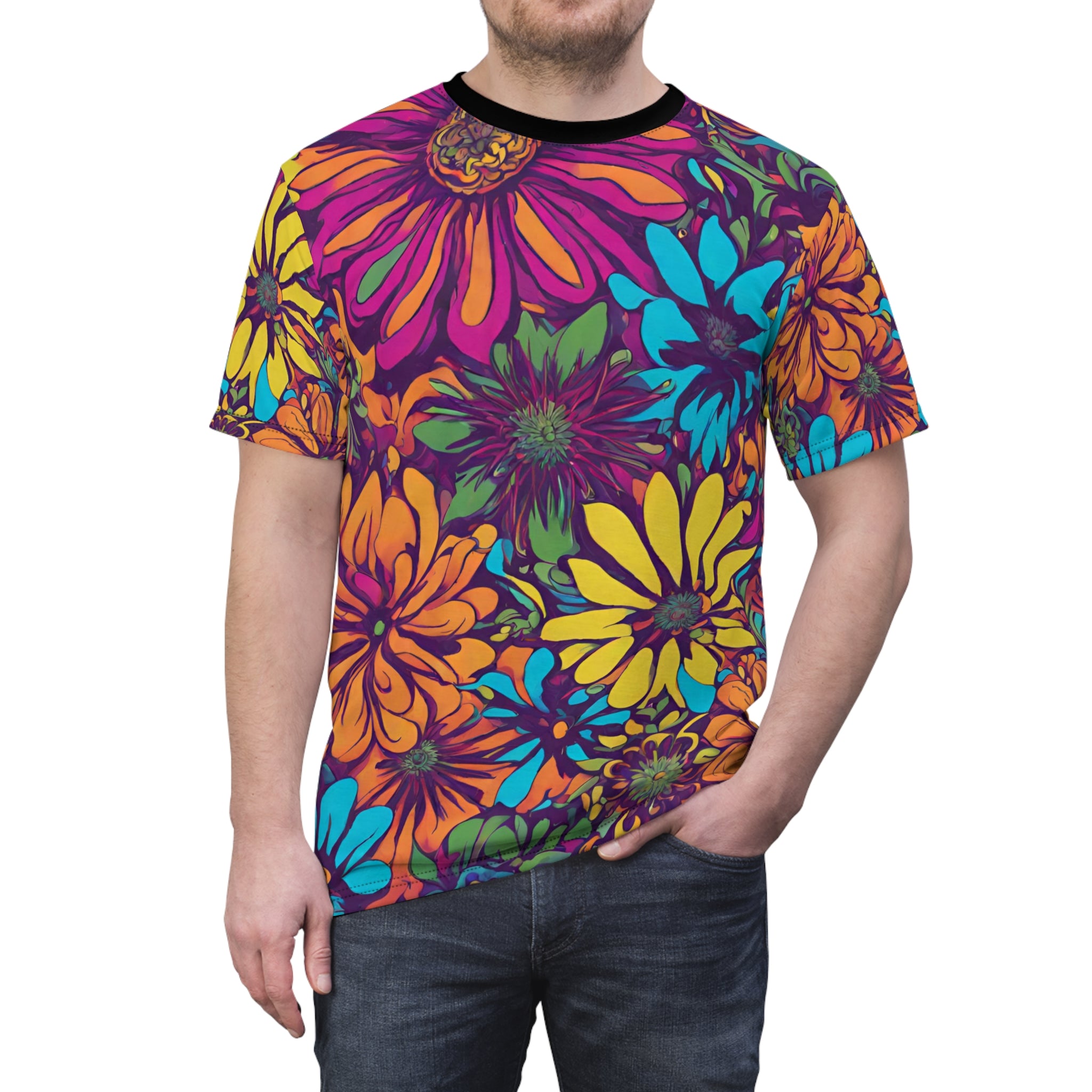 Psychedelic Flowers Tee - Unisex Cut & Sew T-Shirt