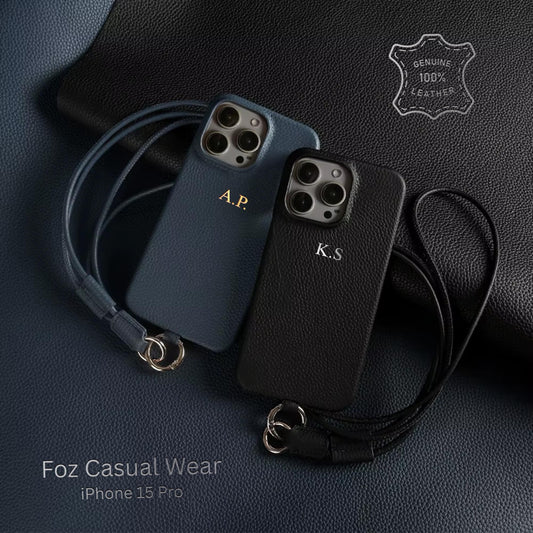 Personalized Leather iPhone Case with Crossbody Strap - Custom Monogram for iPhone 15 Pro Max and iPhone 15 Pro