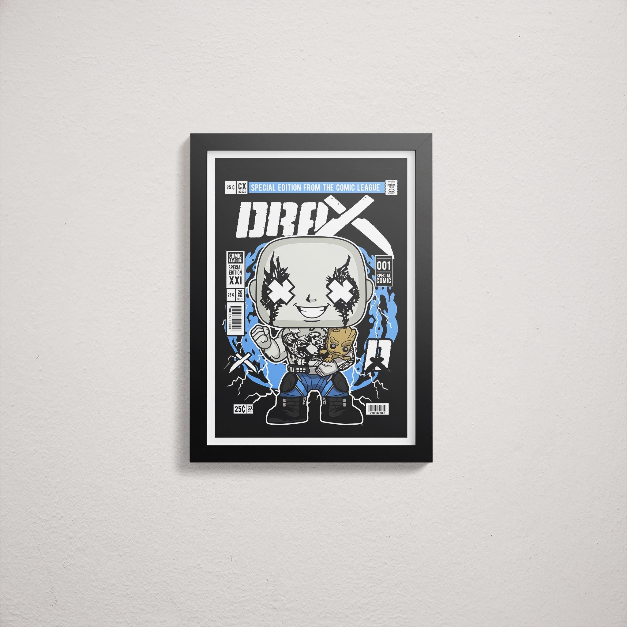 Framed Poster - Drax Groot Retro Comic Parody